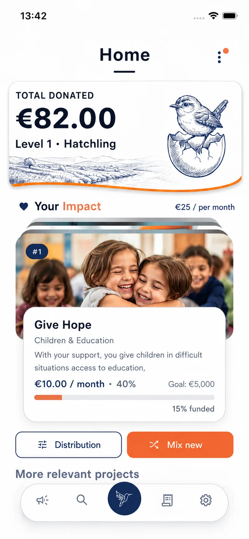 MatchMyImpact app – home screen